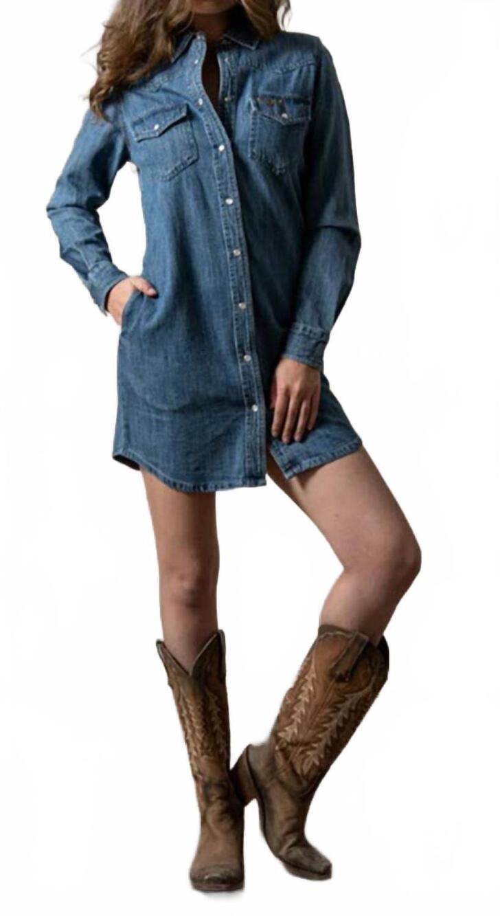 NEW KIMES RANCH jordi short snap closure denim dress in indigo
